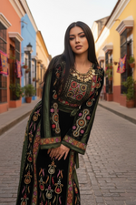 Load image into Gallery viewer, Midnight Velvet Malacca Embroidered Palestinian Fellahi Thobe
