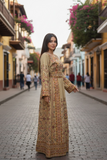 Velvet Beige Embroidery Thoub