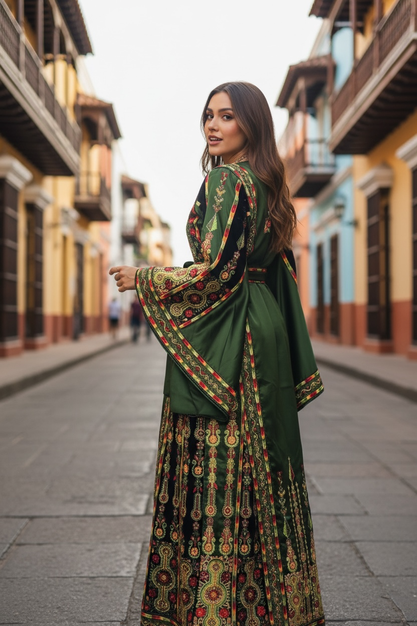 Luxurious Satin Thoub in Emerald Green