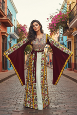 Charger l'image dans la galerie, Floral Embroidered Palestinian Thobe with Wide Sleeves and Belt
