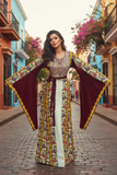 Floral Embroidered Palestinian White Thobe with Wide Sleeve