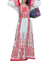 Load image into Gallery viewer, White &amp; Red Embroidered Palestinian Thobe With Reversible Belt
