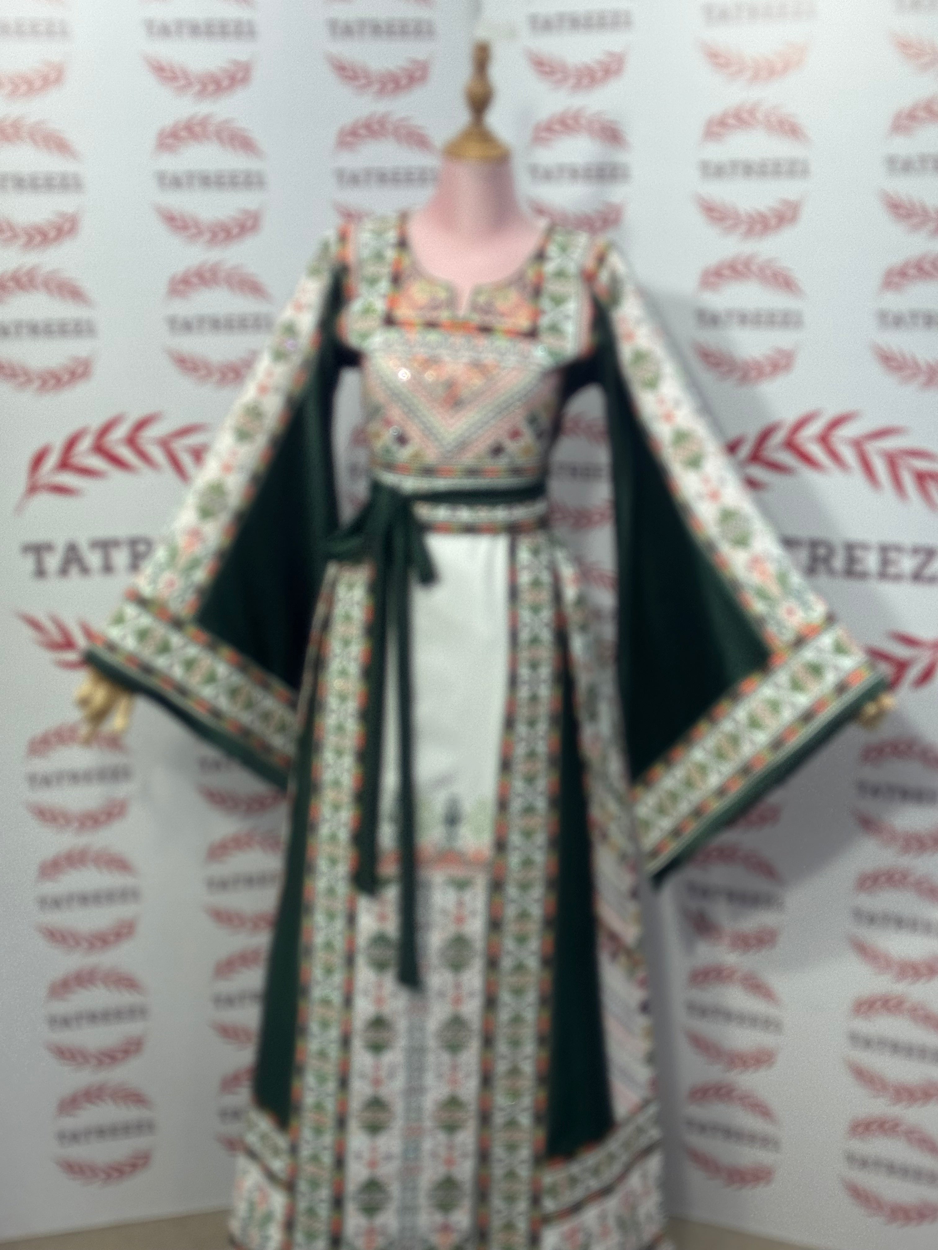 Green Embroidery Traditional Palestinian Thobe Machine Made