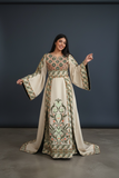 Green Embroidered Palestinian Fellahi Thobe With Matching Headpiece & overskirt