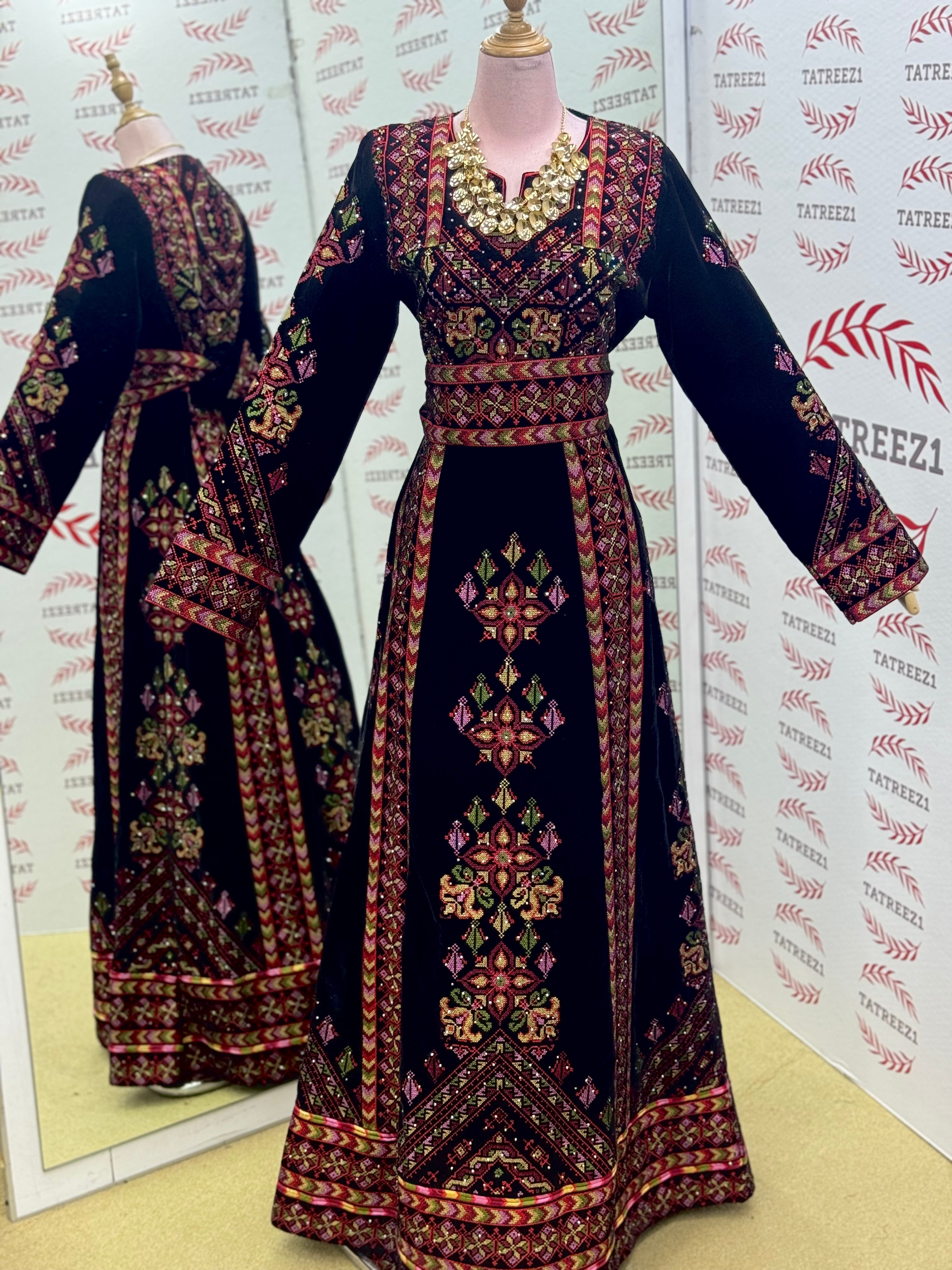 Black Velvet Embroidery Palestinian Fellahi Thobe