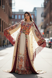 Bridal Embroidered Palestinian Fellahi Thobe With Matching Headpiece & overskirt