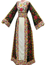 Load image into Gallery viewer, Green Embroidered Palestinian Thobe with Wide Sleeves and Belt
