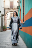 White & Black Color thoub Embroidered Palestinian Fellahi Thobe With Belt