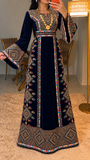 Navy Embroidery Silk Velvet Stone Thobe