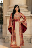 Red Embroidered Palestinian Thobe with Wide Sleeves