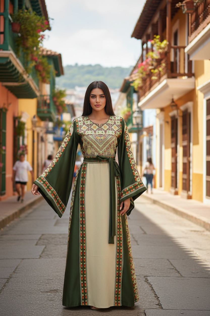 Simply Elegant Wide Sleeve Thoub Embroidered Palestinian Thobe