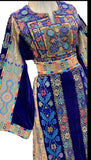 Blue German velvet Multicolored Gorgeous Palstainen Embroidery Traditional Long Thoub