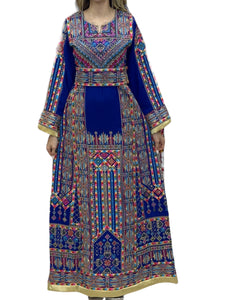 Blue Palestinian Thobe With Embroidery Belt