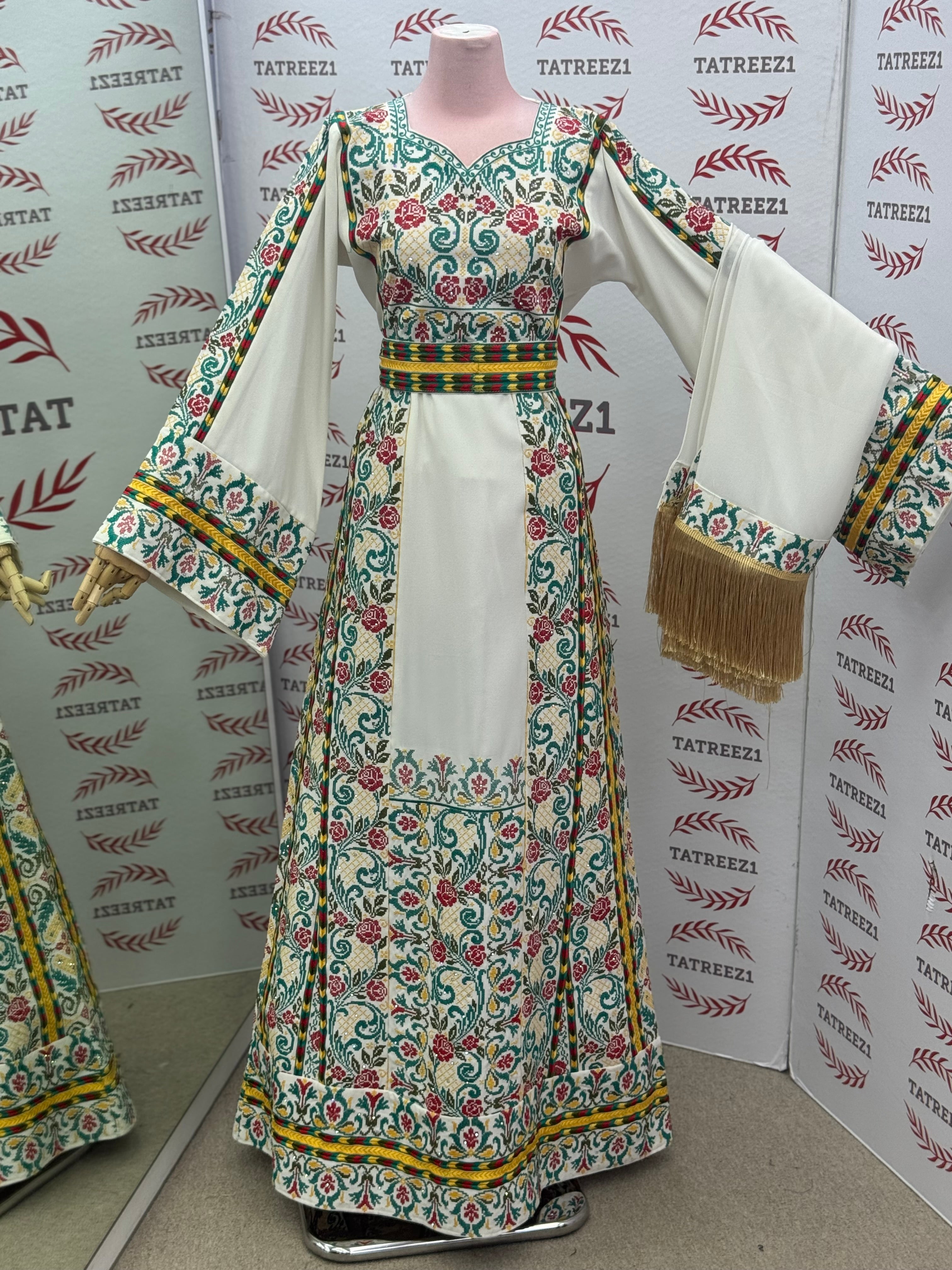 The Saffron Bloom Thobe Paired with the Matching Heritage Shawl