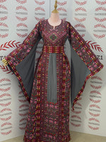 Load image into Gallery viewer, Gray Embroidered Palestinian Thobe with Matching Embroidered Belt
