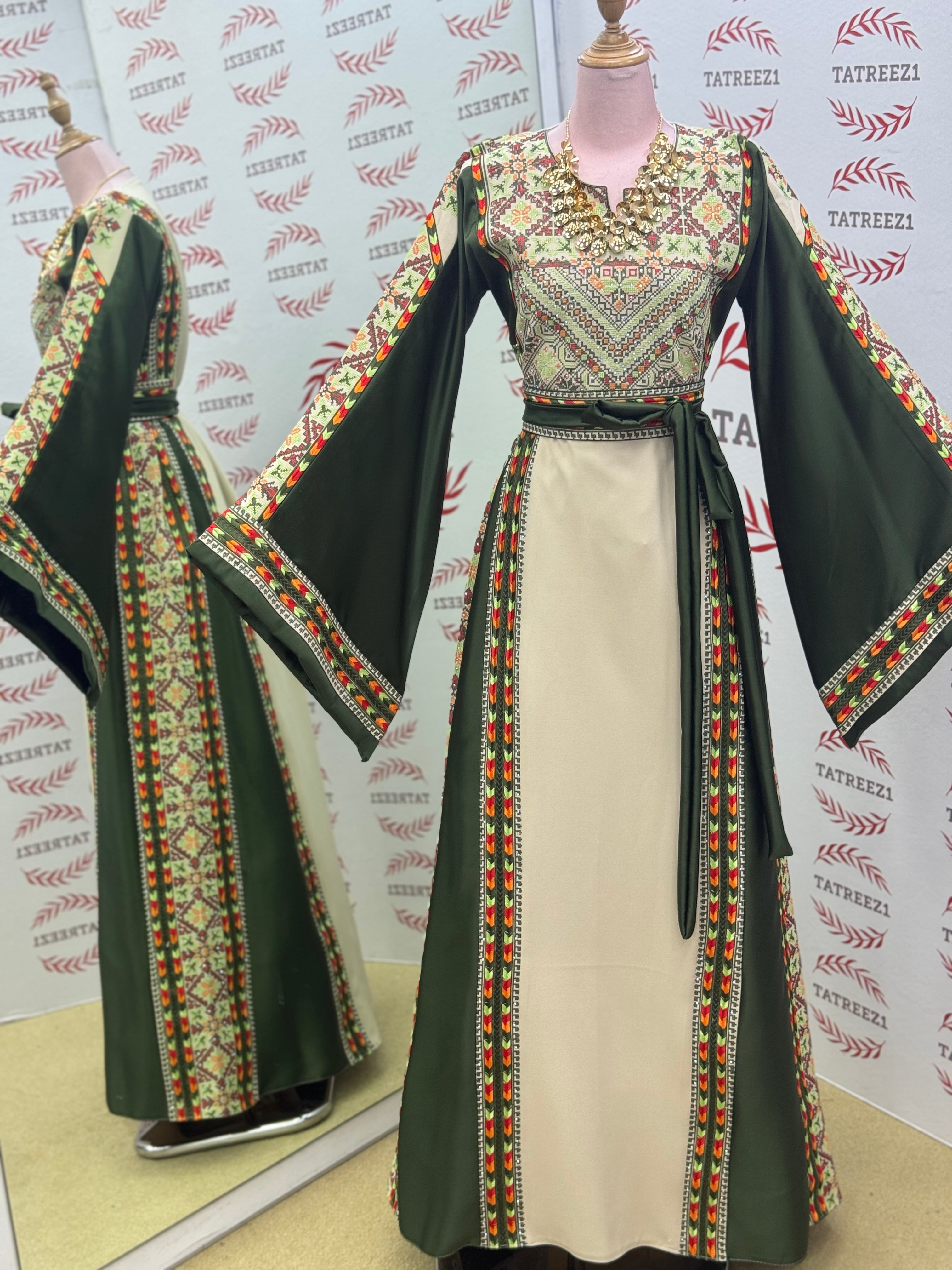 Simply Elegant Wide Sleeve Thoub Embroidered Palestinian Thobe