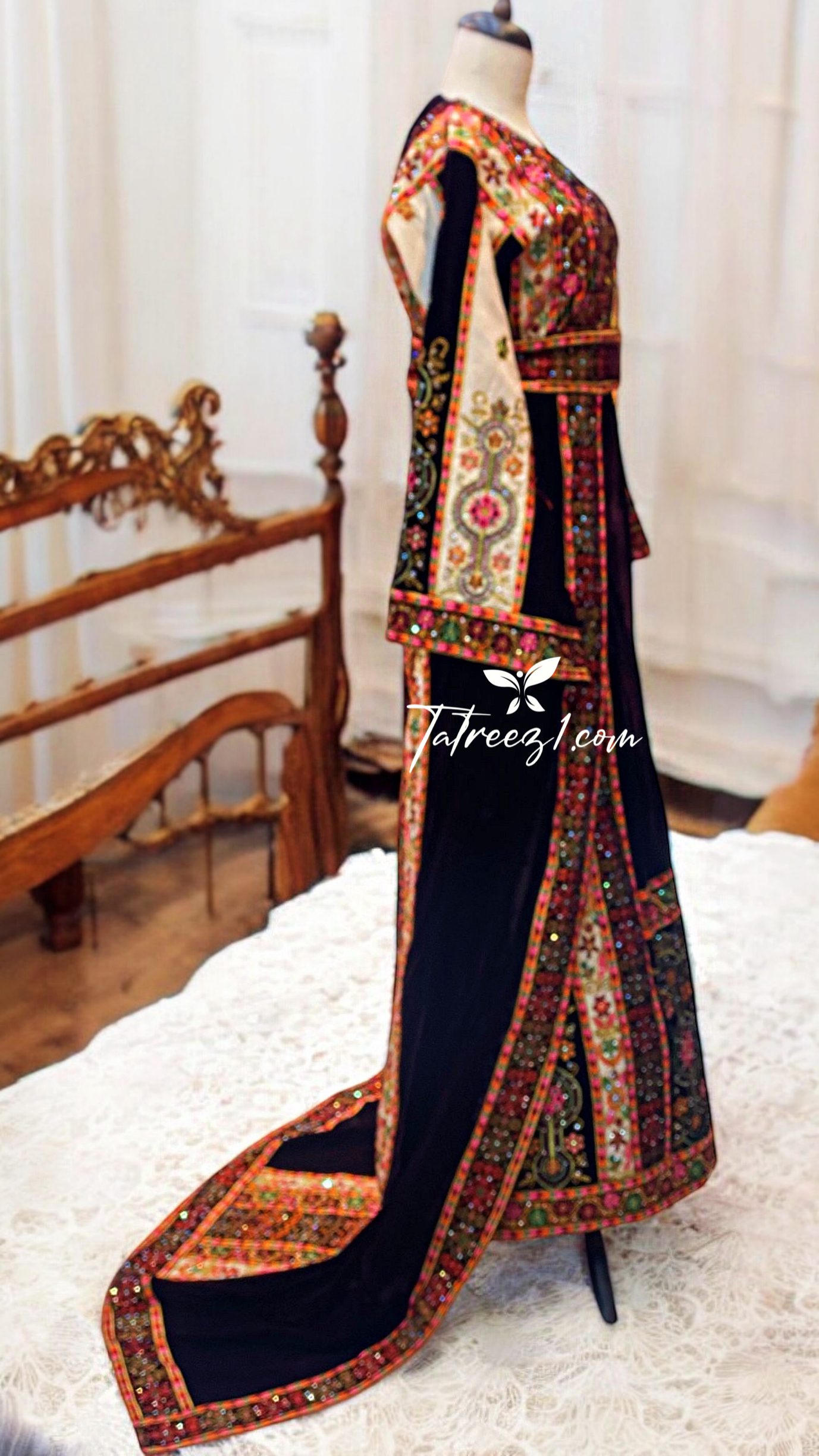 Malacca Thoub Silk Velvet Maroon Embroidery Thoub Come with headpiece and Overskirt