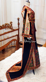 Charger l&#39;image dans la galerie, Malacca Thoub Silk Velvet Maroon Embroidery Thoub Come with headpiece and Overskirt
