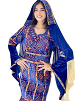 Load image into Gallery viewer, Blue Mermaid Embroidery Velvet Thoub With Matching Headpiece
