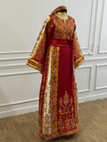 Traditional Palestinian Red Thobe with Intricate Embroidery – Machine Made with Matching Head Scarf