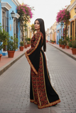 Metallic Twilight Crimson Thobe – Intense Red Embroidery, Embroidered Palestinian Fellahi Thobe