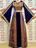Silk Velvet Blue Thobe with Golden Stone Embroidery