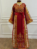 Traditional Palestinian Red Thobe with Intricate Embroidery – Machine Made with Matching Head Scarf