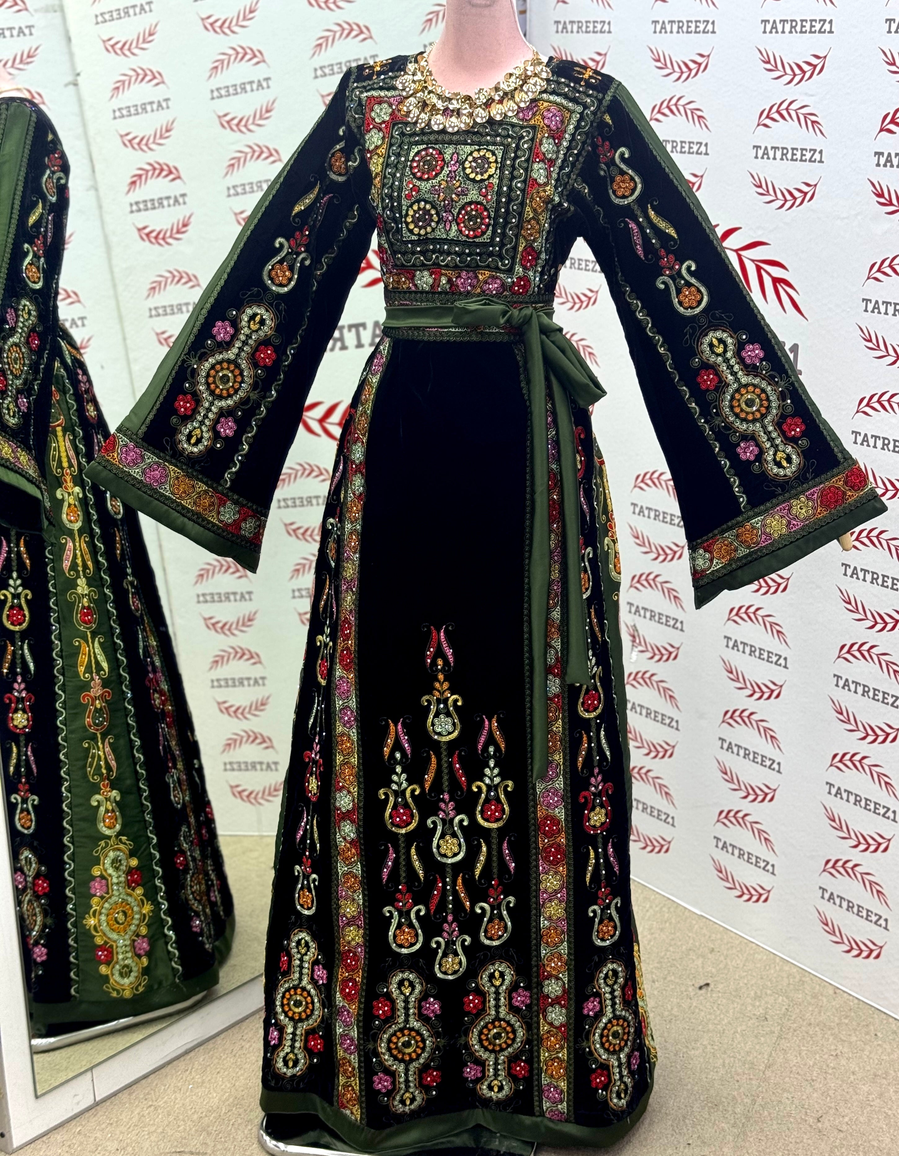 Midnight Velvet Malacca Embroidered Palestinian Fellahi Thobe