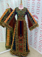 Load image into Gallery viewer, Green Jennah wnar Thoub Embroidery Thoub come with Embroidery Belt
