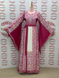 Pink Embroidered Palestinian Thobe with Wide Sleeves