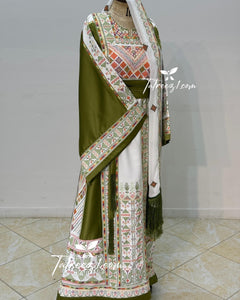 With Reversable Belt Green Astonishing Palstainen Embroidery Traditional Long Thoub With Matching Headpiece