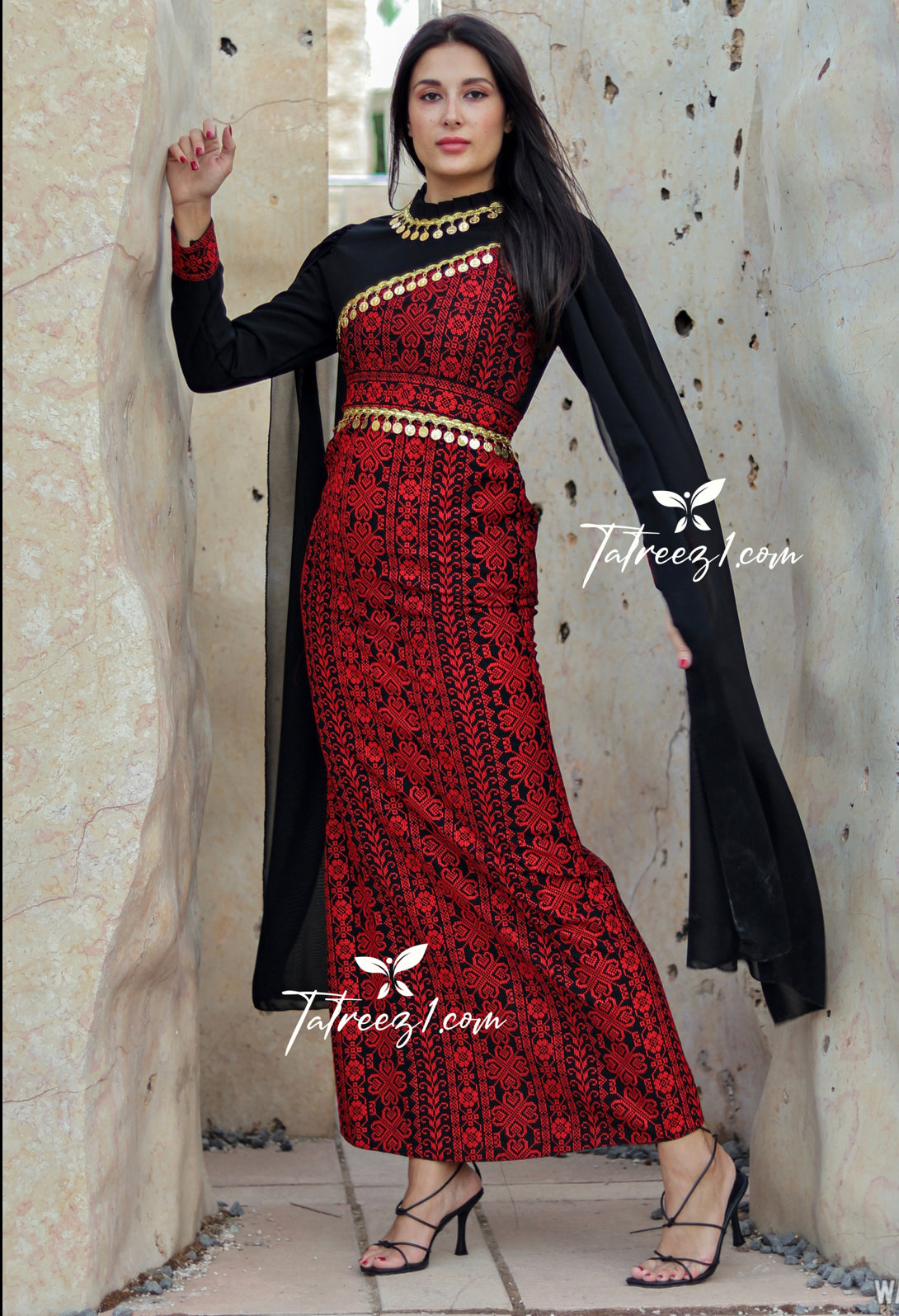 Red & Black Simple Elegant Embroidered Dress