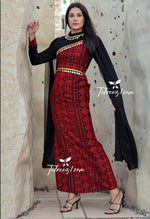 Load image into Gallery viewer, Red &amp; Black Simple Elegant Embroidered Dress
