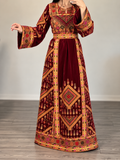 Maroon Gold Embroidery Silk Velvet Stone Thobe