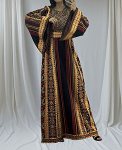 Majdalway Black & Multicolor Embroidered Palestinian Fellahi Thobe
