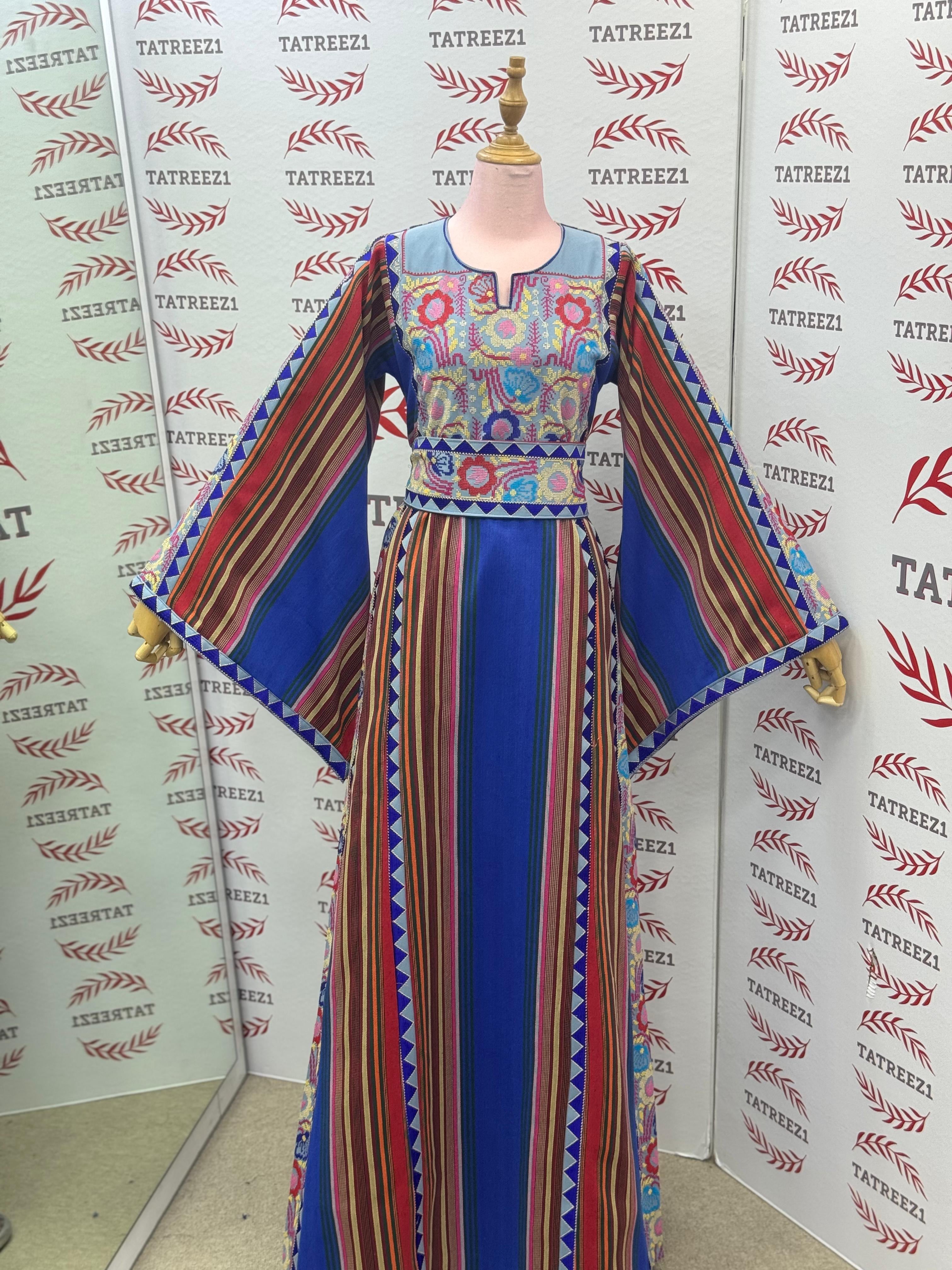 Blue Majdalway Embroidered Palestinian Fellahi Thobe