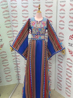Load image into Gallery viewer, Blue Majdalway Embroidered Palestinian Fellahi Thobe
