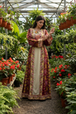 Maroon Floral Embroidered Palestinian Thobe