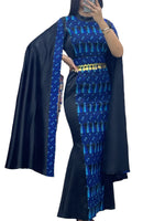 Load image into Gallery viewer, Blue/Black Dress Sleeve Drop Tatreez Elegant Beautiful Embroidery
