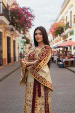 Load image into Gallery viewer, Baharej Thoub Luxury Embellishments Beige Shade Embroidered Palestinian Thobe
