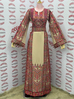 Load image into Gallery viewer, Beige Embroidery Traditional Palestinian Thobe Machine Made
