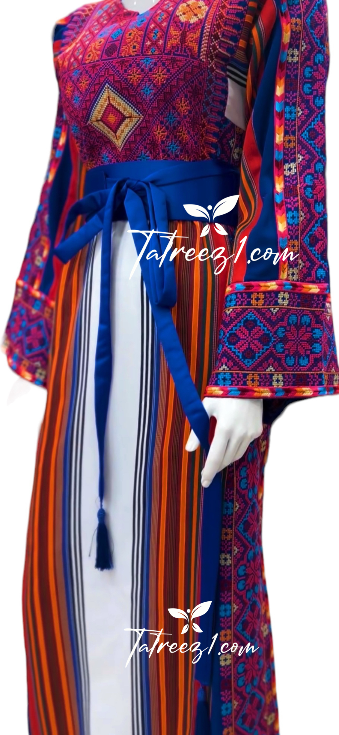 Majdalawi Blue Multicolor Embroidered Palestinian Fellahi Thobe