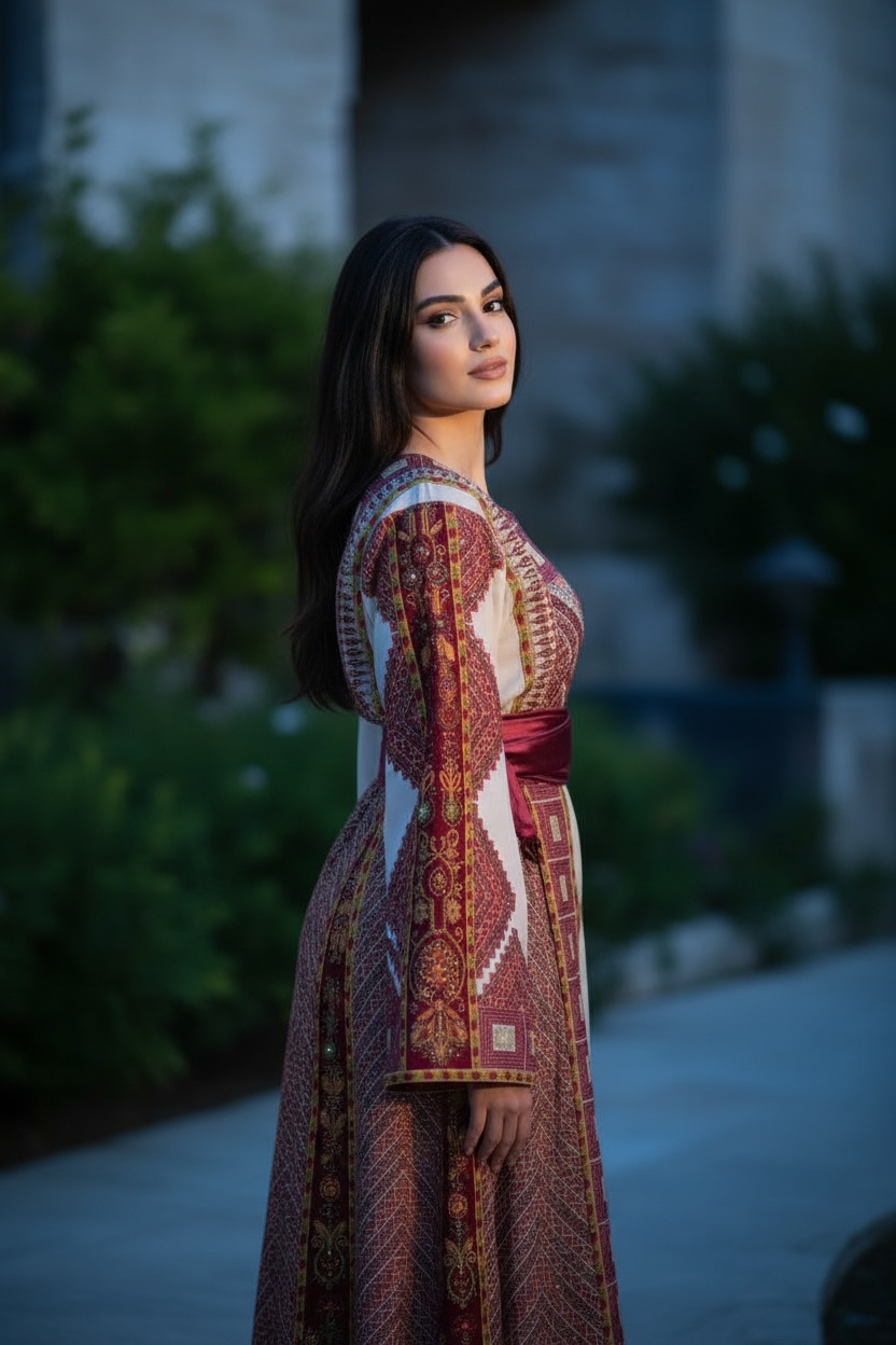 Thobe Al-Biyara Palastine Heritage Burgundy Embroidered