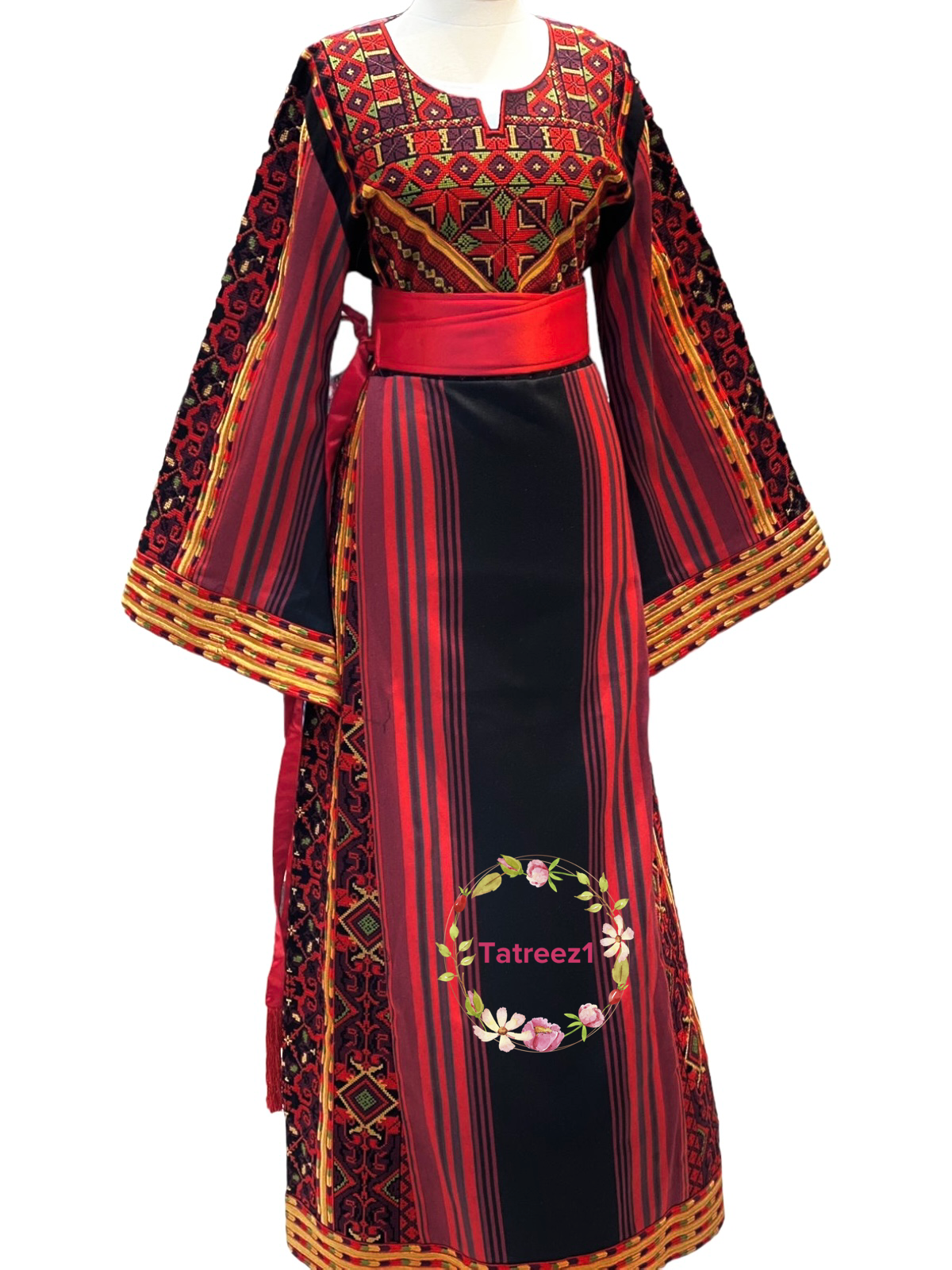 Black Majdalawi Red Multicolor Embroidered Palestinian Fellahi Thobe