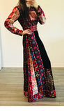 Malacca Black Silk Velvet Stone Multicolor Embroidery Thobe
