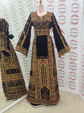 Golden Embroidery Silk Dark Brown Velvet Stone Thobe