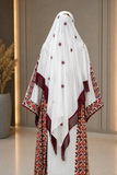 Crimson Heritage Palestinian Thobe Set – White Shawl & Reversible Embroidered Belt