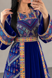 Blue Embroidery Silk Velvet Stone Thobe