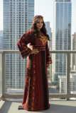 Luxury Black/ Red Majdalway Embroidered Palestinian Fellahi Thobe & Headpiece
