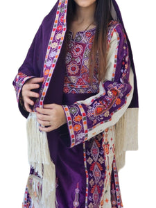 Malacca Silk Velvet Purple Stone Embroidery Thoub With Matching Headpiece